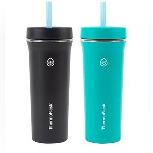 NWT ThermoFlask 32oz Insulated Straw Tumblers 2 Pack Black Teal